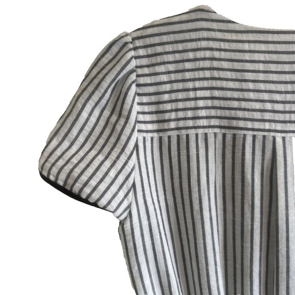 Monteau Dress X small Black white striped pockets v neck short sleeve Wednesday - Picture 4 of 12